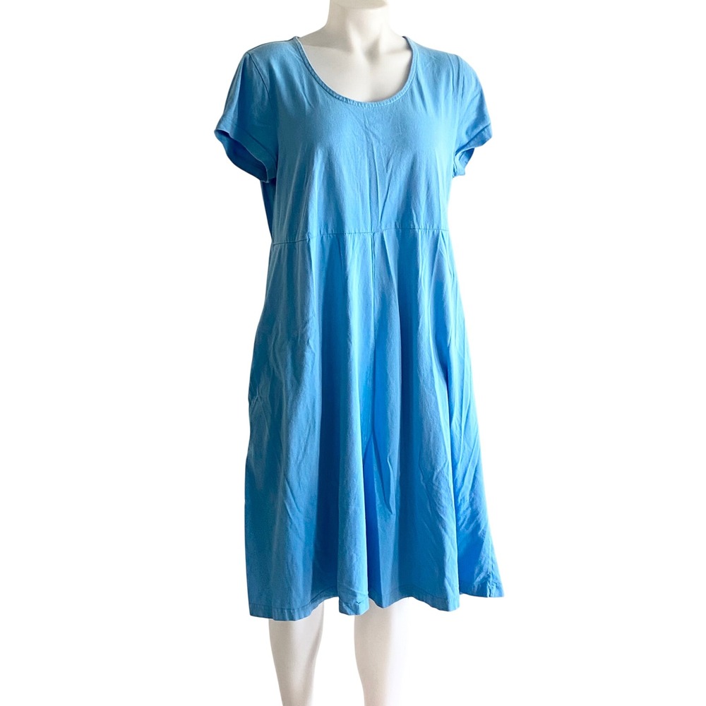 The Paragon XL Blue 100% Cotton Short Sleeve Pocket Empire Waist Dress Vintage